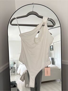 SHEIN One-Piece Asymmetric White Bodysuit